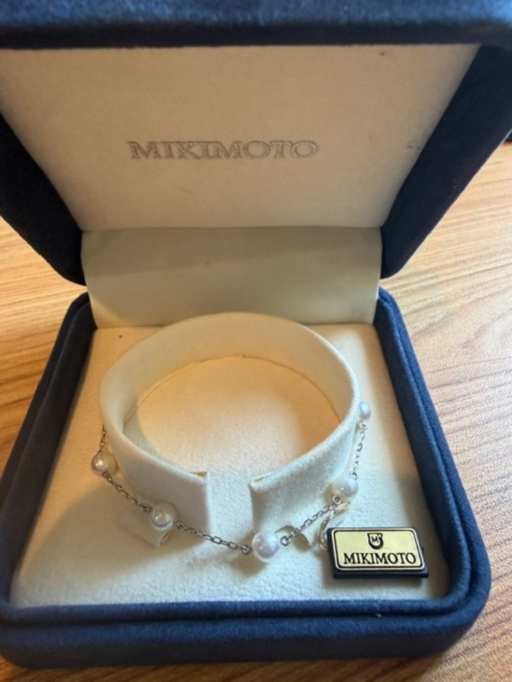 MIKIMOTO 18K White Gold Cultured Pearl Bracelet 7” | Box, Tag & Papers